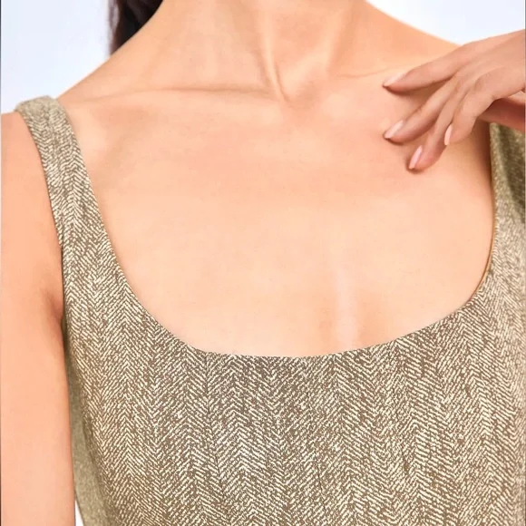 🌺🎉HP🎉🌺 NWT Staud Wells Midi Dress Mocha Herringbone - Picture 9 of 16